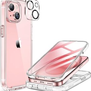 360 Degree Case with Built-in Glass Screen Protector and Camera Protection, Shockproof Full Protection Accessories Protective Cases, Clear