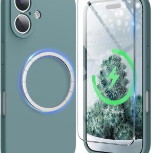 Silicone Case 6.1 Inch for MagSafe with Screen Protector & Full Camera Protection, Cactus Green