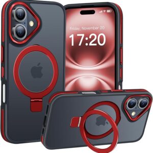 Mobile Phone Case with Invisible Magnetic Stand, Military Protection, [Translucent Mat] Anti-Fingerprint Case (Red)